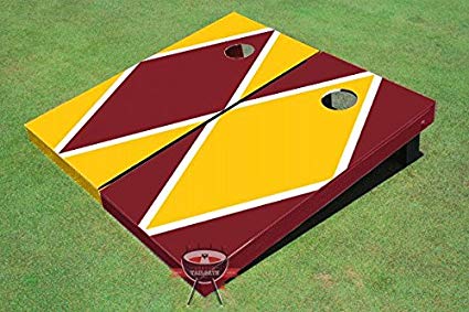 Yellow and Maroon Alternating Diamond Corn Hole Boards Cornhole Game Set