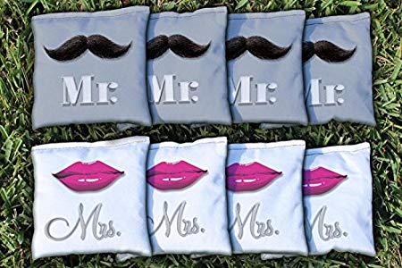 Mr & Mrs Lips Wedding Corn Filled Cornhole Bag Set Version 1