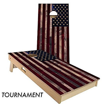 Full Color Rustic Wood American Flag Cornhole Board Set