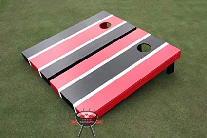 Red and Black Alternating Long Stripe Corn Hole Boards