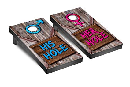 GAME His Hole Her Hole Wooden Sign Cornhole Set