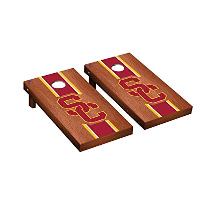 Victory Tailgate Southern California USC Trojans Regulation Cornhole Game Set Rosewood Stained Stripe Version