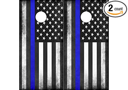 Speed Demon Hot Rod Shop Cornhole Board Wraps ~ Subdued Blue American Flag Corn hole Boards Laminated Decal Wraps (Set of 2) CHB