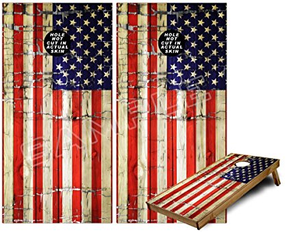 Cornhole Bag Toss Game Board Vinyl Wrap Skin Kit - Painted Faded and Cracked USA American Flag (fits 24x48 game boards - Gameboards NOT INCLUDED)