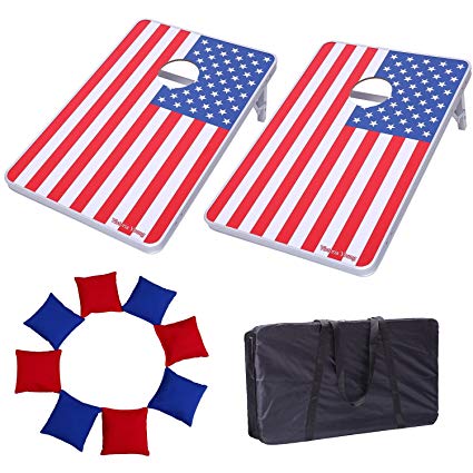 Victoria Young American Flag Supreme Quality Aluminum Frame Cornhole Bean Bag Toss Game Set Portable with 8 Bean Bags ( 2.95ft x 1.95ft)