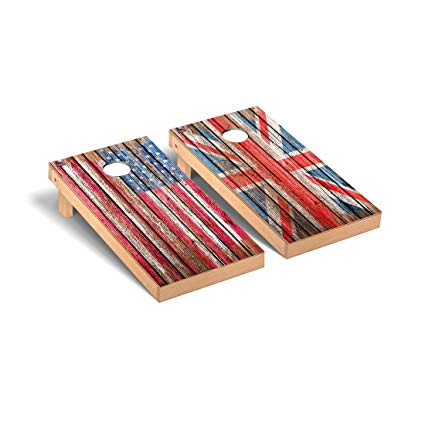 US & UK Flags Distressed Wood Cornhole Game Set