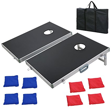 F2C Portable Foldable Aluminum Framed Bean Bag CornHole Toss Game Set Boards 3FT2FT/4FT2FT with 8 Bean Bags and Carrying Case