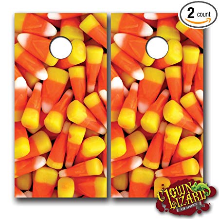 CL0014 Candy Corn CORNHOLE LAMINATED DECAL WRAP SET Decals Board Boards Vinyl Sticker Stickers Bean Bag Game Wraps Vinyl Graphic Halloween Thanksgiving Fall Autumn Image Corn Hole