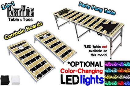 2-in-1 Cornhole Boards & Beer Pong Table w/ Optional LED Glow Lights - New Orleans Football Field