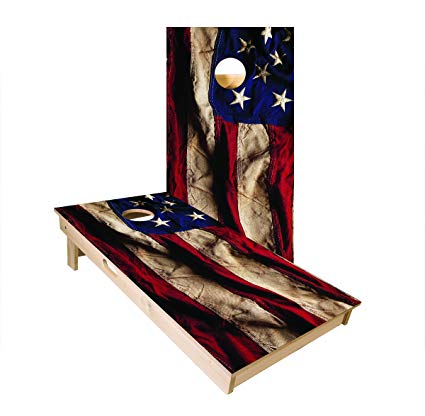 American Cornhole Association Official Cornhole Boards & Bags Set American Flag Design - Heavy Duty Wood Construction - Regulation Size Bean Bag Toss For Adults, Kids - Lawn, Tailgate, Camping