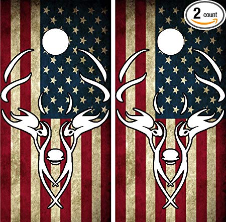 C200 American Flag Deer CORNHOLE WRAP WRAPS LAMINATED Board Boards Decal Set Decals Vinyl Sticker Stickers Bean Bag Game Vinyl Graphic Tint Image