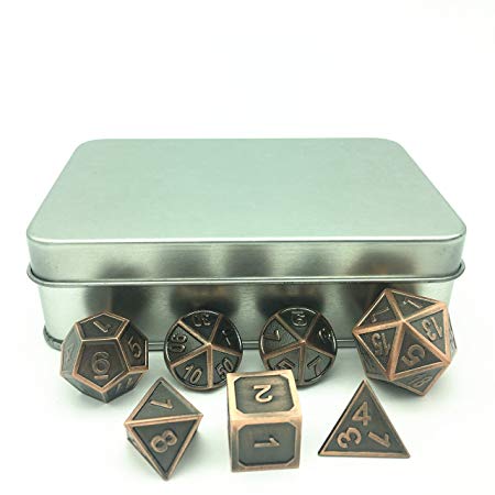 Truewon Metal Dice Set of 7 With Metal Case (Ridge Ancient Bronze Color)