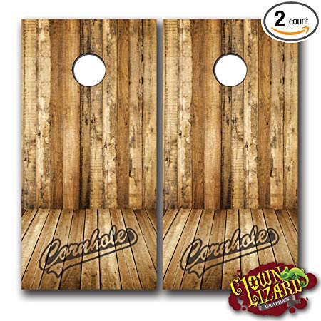 CL0006 Wood Stage Lt CORNHOLE LAMINATED DECAL WRAP SET Decals Board Boards Vinyl Sticker Stickers Bean Bag Game Wraps Vinyl Graphic Tint Image Corn Hole