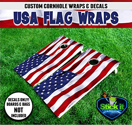 American Flag USA #1 custom cornhole Wrap set, 2 decals 24x48