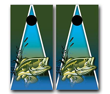 LARGEMOUTH BASS FISH FISHING CORNHOLE WRAP SET Vinyl Board DECAL Baggo Bag Toss Boards MADE IN the USA