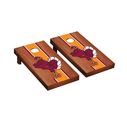 Victory Tailgate Virginia Tech Hokies Regulation Cornhole Game Set Rosewood Stained Stripe Version