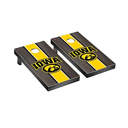 UNIVERSITY OF IOWA HAWKEYES CORNHOLE GAME SET ONYX STRIPED WOODEN