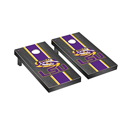 Victory Tailgate Louisiana State LSU Tigers Regulation Cornhole Game Set Onyx Stained Stripe Version