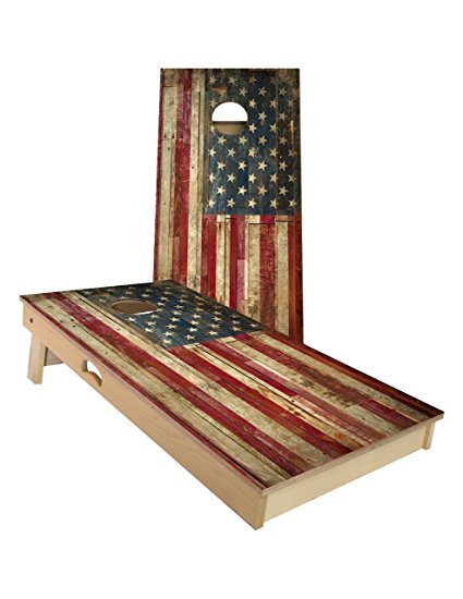 American Cornhole Association Official Cornhole Boards & Bags Set American Flag Design - Heavy Duty Wood Construction - Regulation Size Bean Bag Toss For Adults, Kids - Lawn, Tailgate, Camping