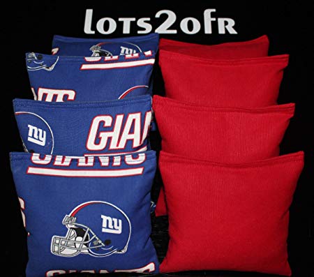 CORNHOLE BEAN BAGS w NEW YORK GIANTS fabric logo bags TAILGATE!