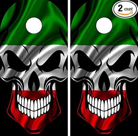 C208 Italian Flag Skull CORNHOLE WRAP WRAPS LAMINATED Board Boards Decal Set Decals Vinyl Sticker Stickers Bean Bag Game Vinyl Graphic Tint Image