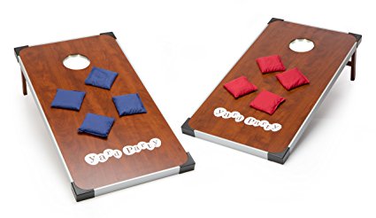 Yard Party Premium Cornhole Set – Regulation Size - Double-Stitched Bags, Aluminum Framed Wood Boards with Carrying Bag