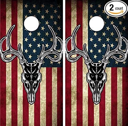 C201 American Flag Deer CORNHOLE WRAP WRAPS LAMINATED Board Boards Decal Set Decals Vinyl Sticker Stickers Bean Bag Game Vinyl Graphic Tint Image